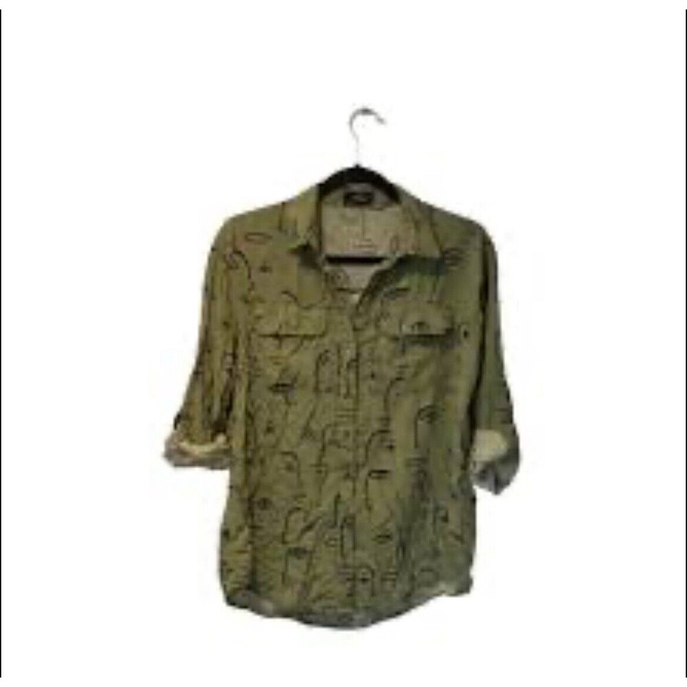 Milk & Honey Shirt Oversized  Olive  Size‎ S Face Drawing Silhouette Abstract